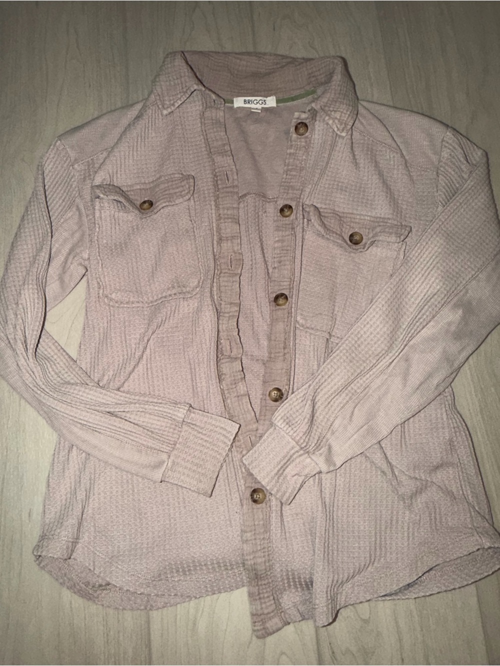 BRIGGS Blush tan Waffle-Texture Button Front Top
